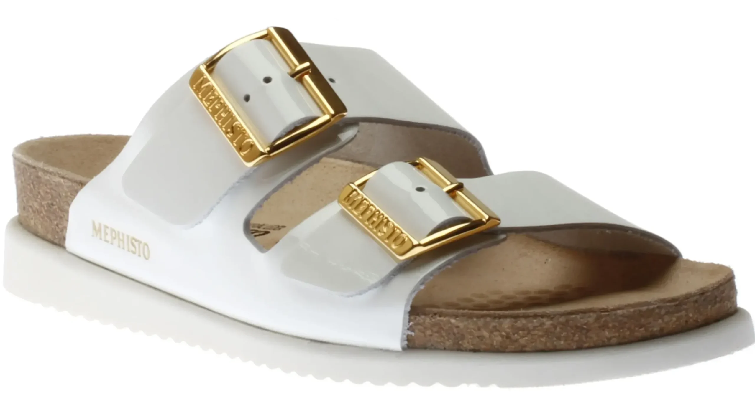 Clearance Mephisto Hester White Patent Gold Buckle Slide Sandal