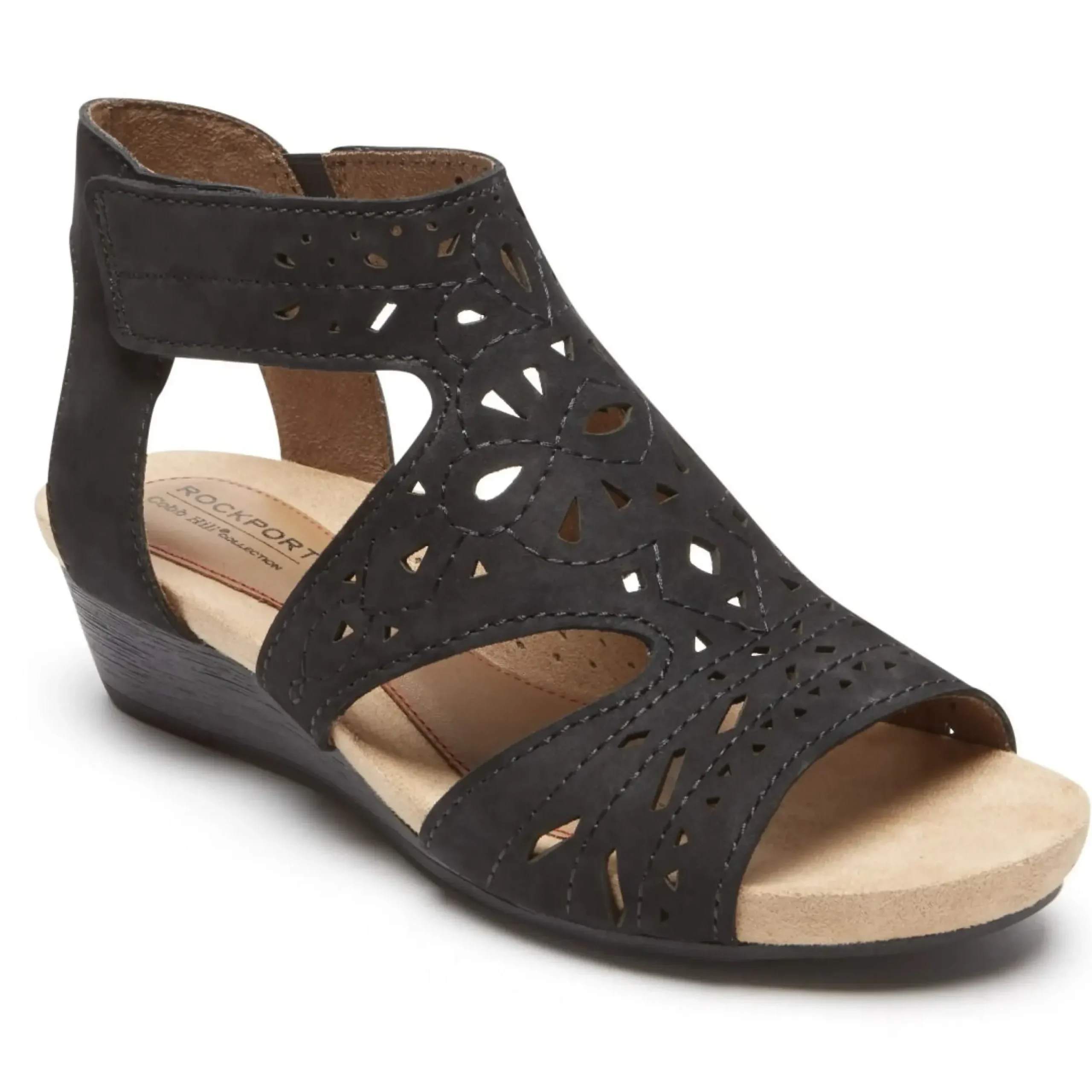 Rockport Hollywood Black Leather Hi Caged Sandal