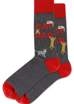 Discount Hotsox Men's Cat Dad Charcoal Crew Socks