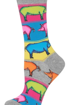 Outlet Hotsox Women's Pop Pigs Grey Crew Socks
