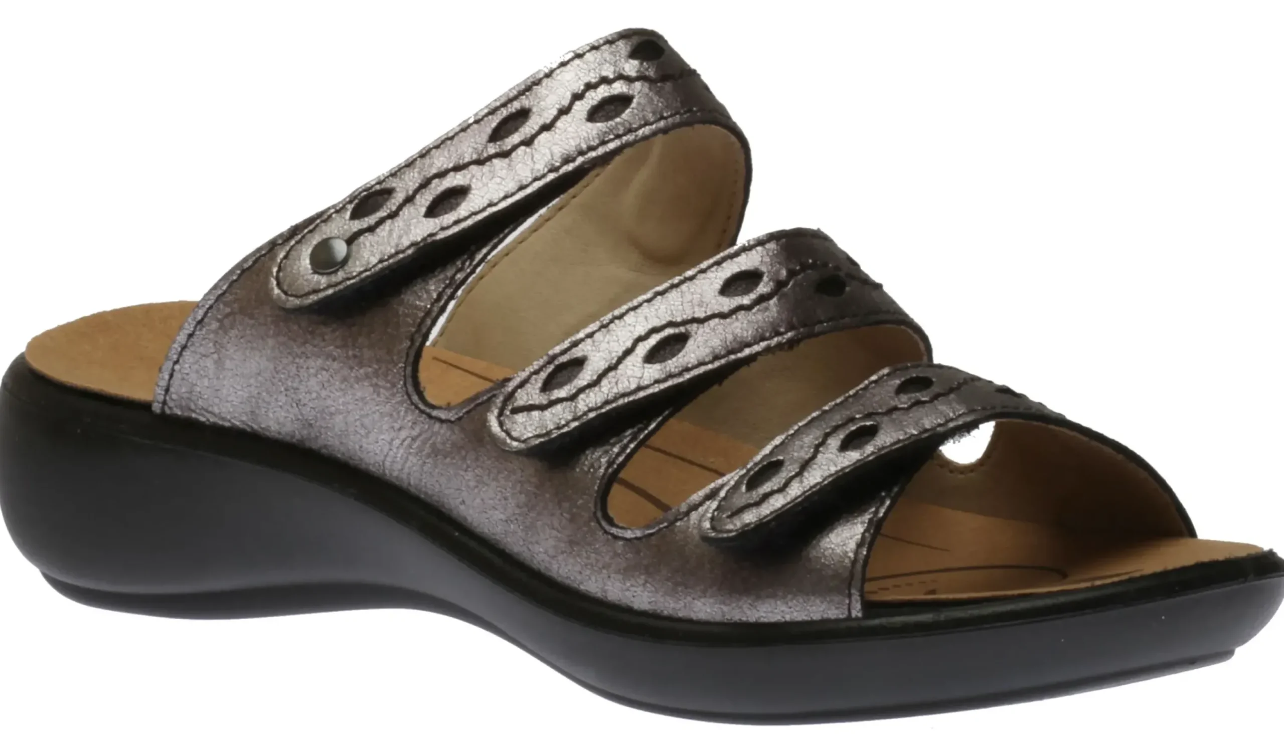 New Romika Ibiza 66 Anthracite Metallic Leather Slide Sandal