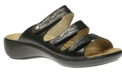 Online Romika Ibiza 66 Black Leather Slide Sandal