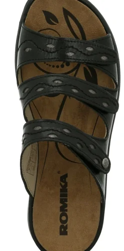 Online Romika Ibiza 66 Black Leather Slide Sandal
