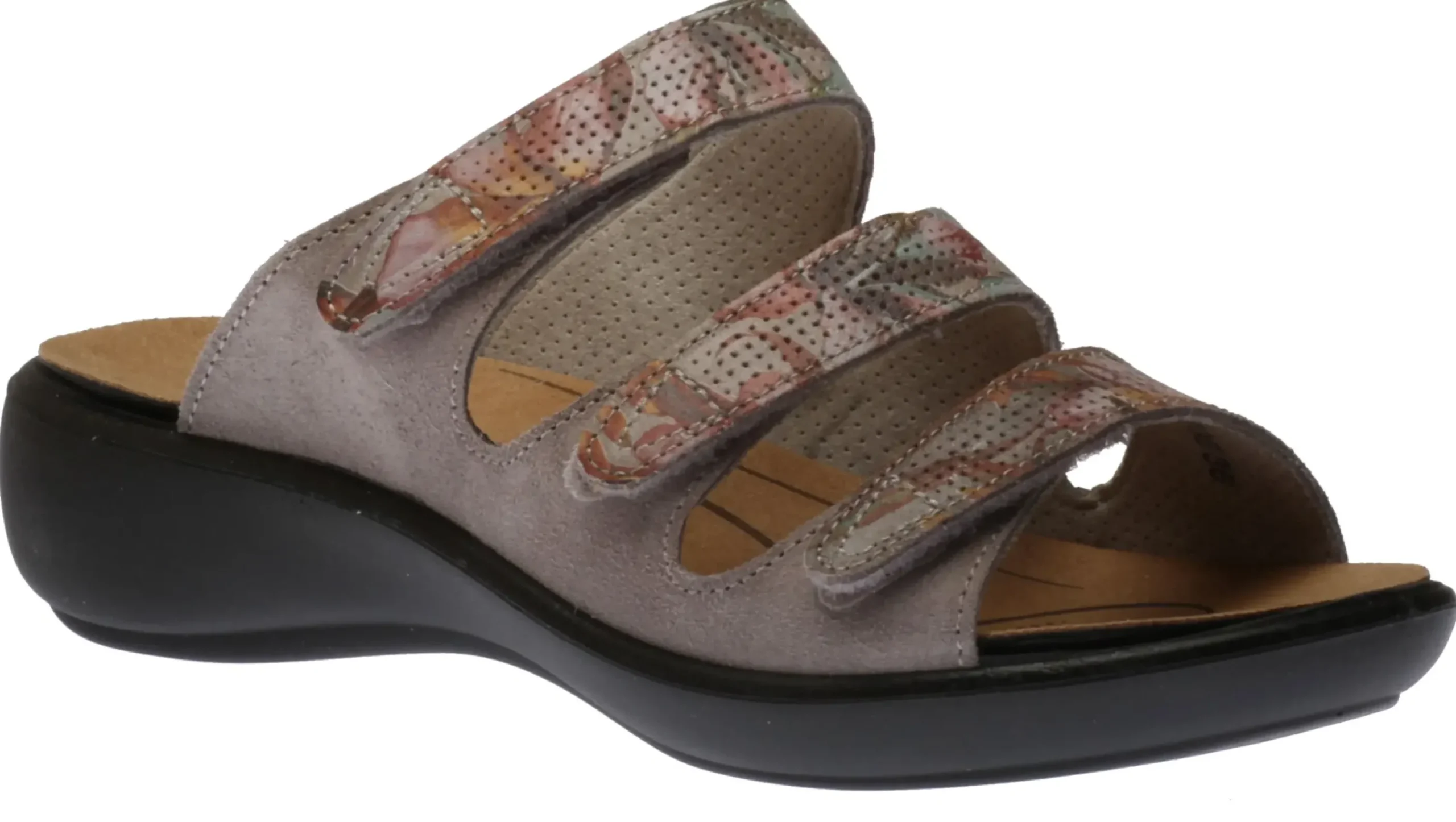 Romika Ibiza 106 Grey Floral Print Perforated Slide Sandal