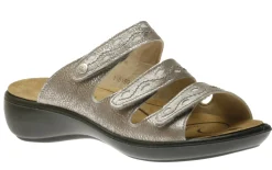 Hot Romika Ibiza 66 Platinum Metallic Leather Slide Sandal