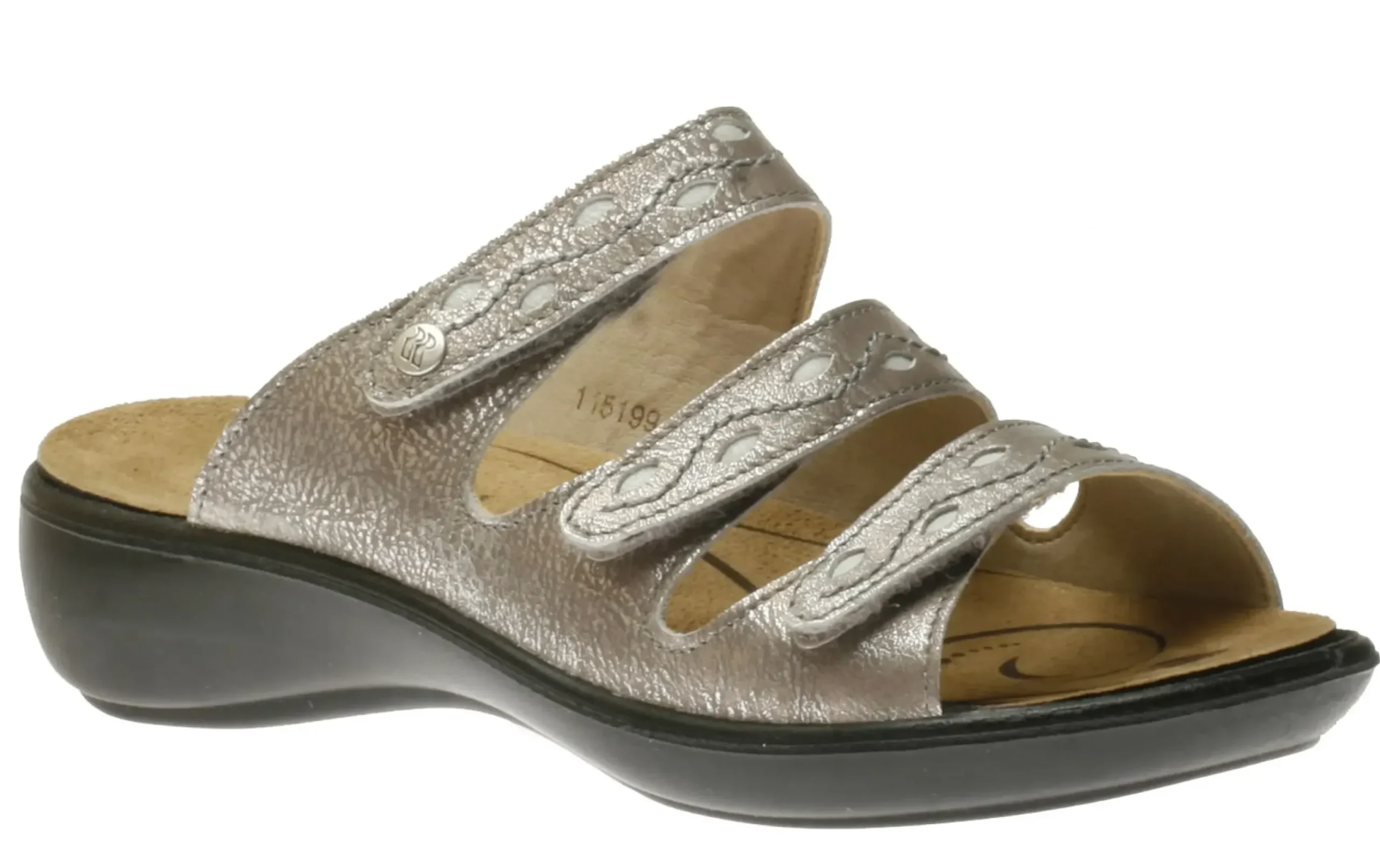 Hot Romika Ibiza 66 Platinum Metallic Leather Slide Sandal