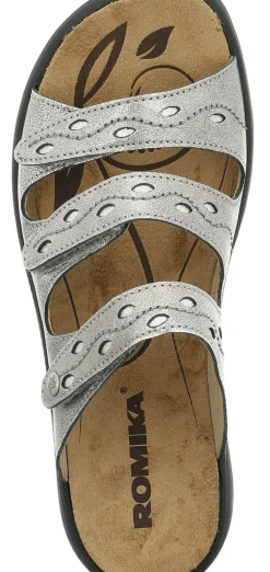 Hot Romika Ibiza 66 Platinum Metallic Leather Slide Sandal