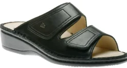 Online Finn Comfort Jamaica Black Leather Slide Wedge Sandal