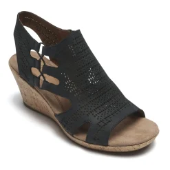 Sale Cobb Hill Janna Black Nubuck Wedge Sandal