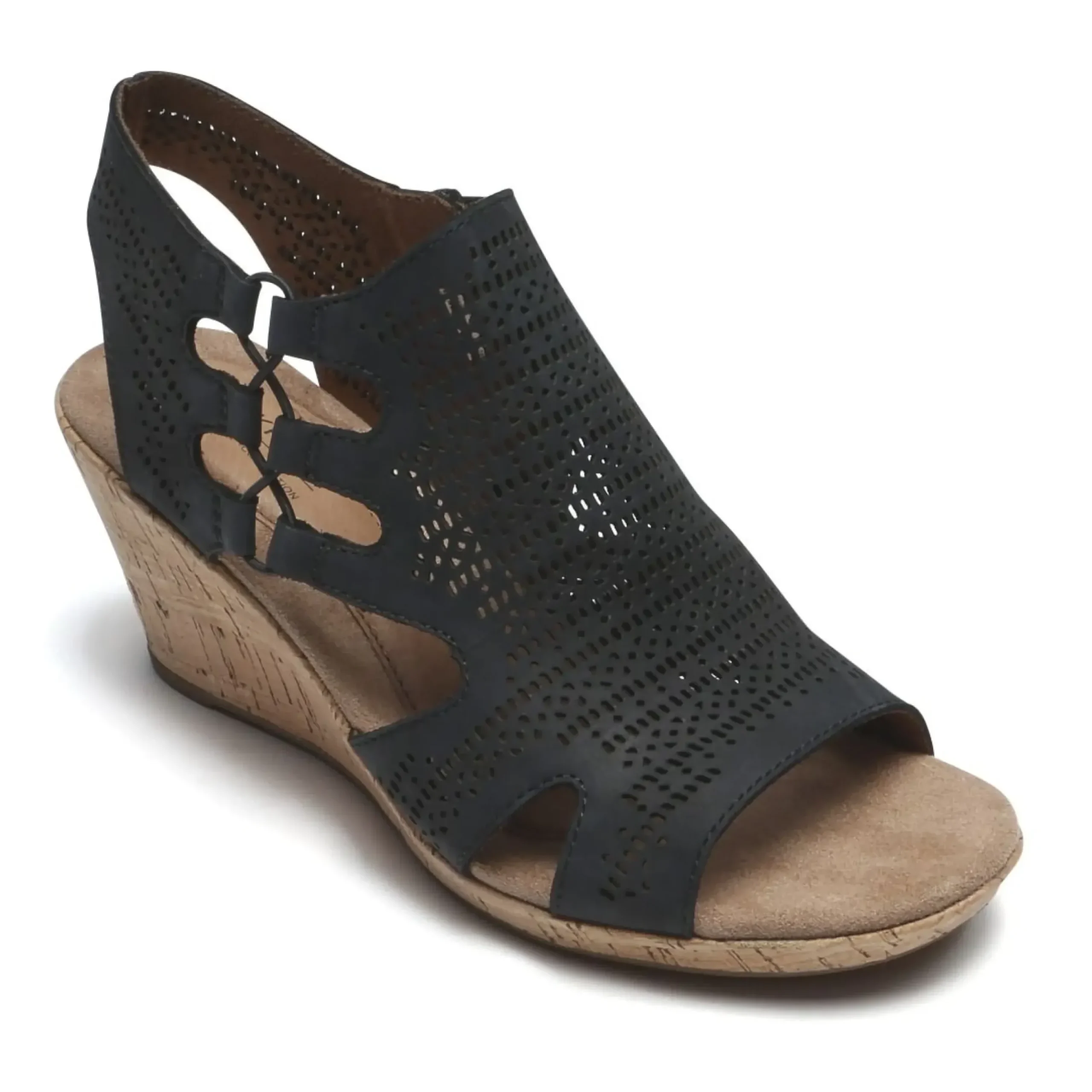 Sale Cobb Hill Janna Black Nubuck Wedge Sandal