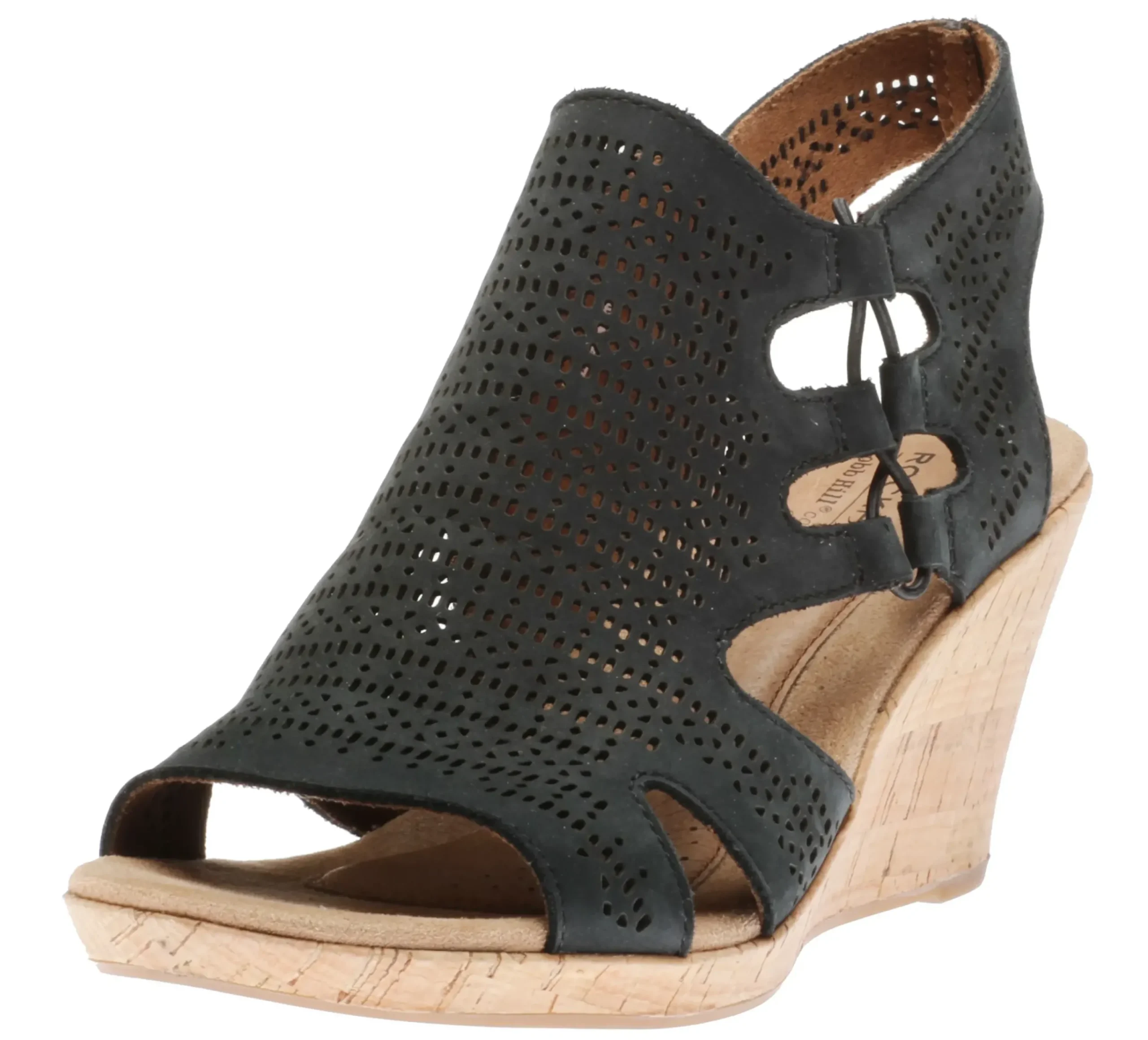 Sale Cobb Hill Janna Black Nubuck Wedge Sandal