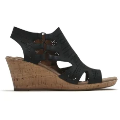 Sale Cobb Hill Janna Black Nubuck Wedge Sandal