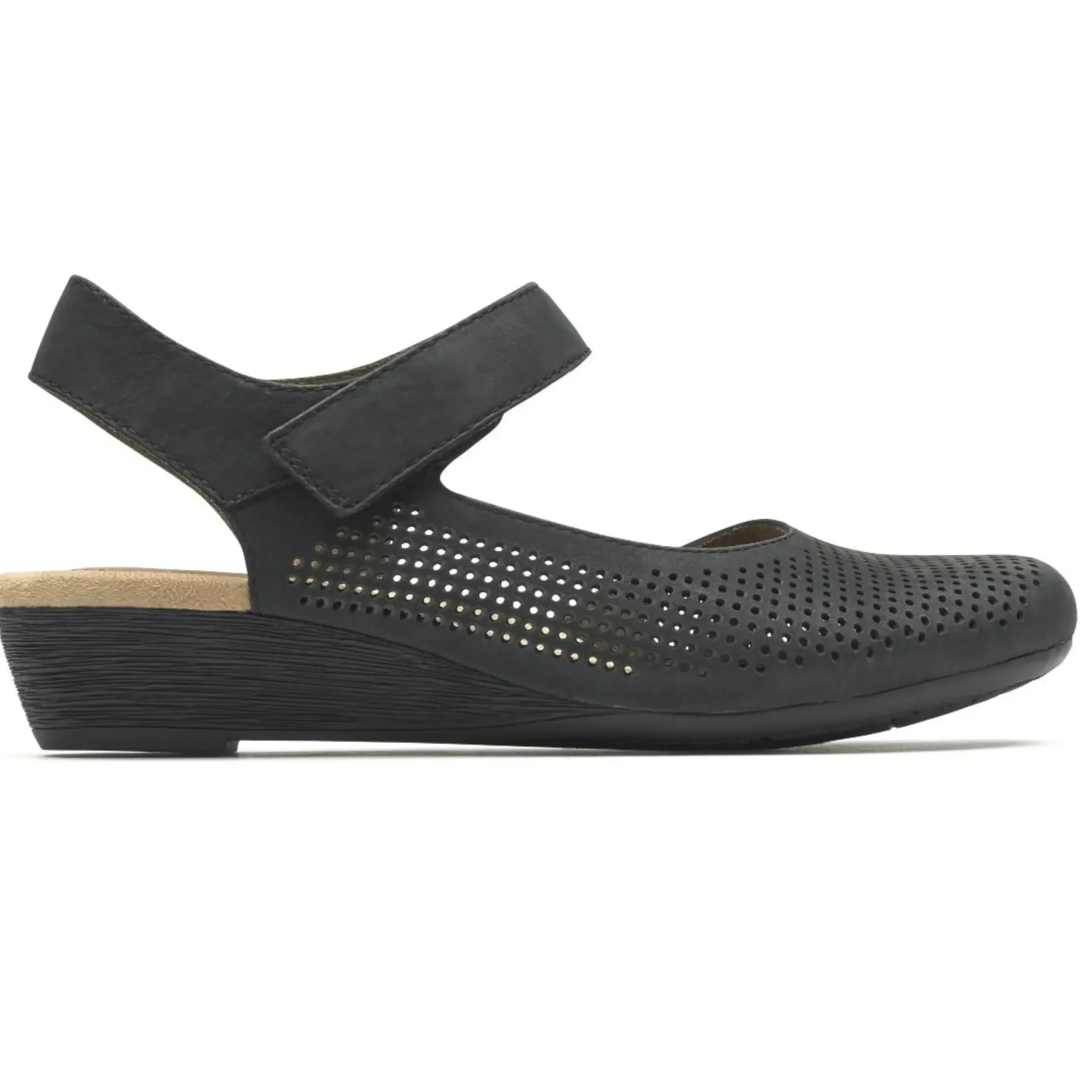 Sale Rockport Judson Black Perforated Leather Wedge Sandal