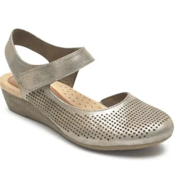 Sale Rockport Judson Metallic Perforated Leather Wedge Sandal