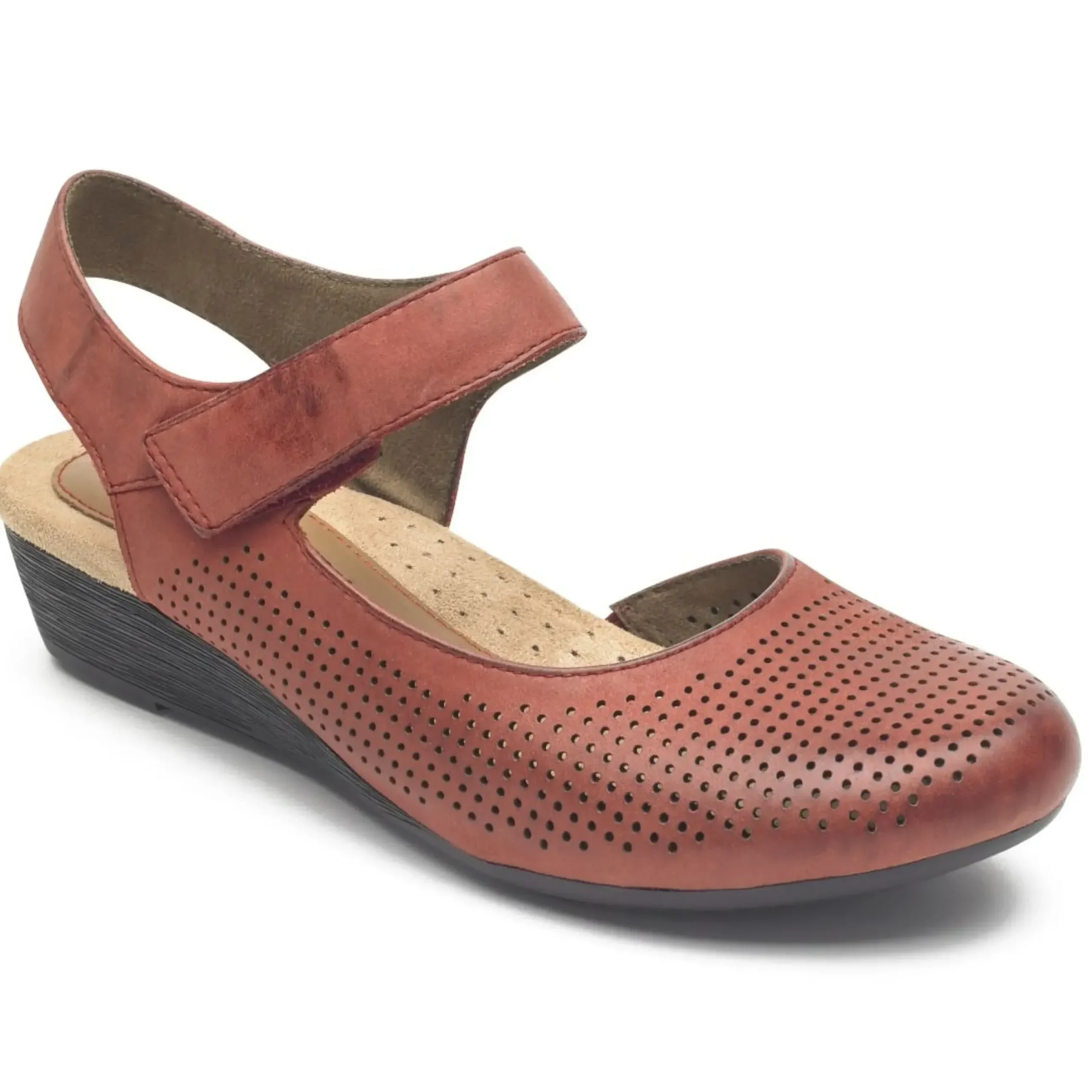 Outlet Rockport Judson Red Perforated Leather Wedge Sandal