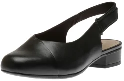 Best Clarks Juliet Pull Black Leather Slingback Heel