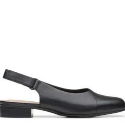 Best Clarks Juliet Pull Black Leather Slingback Heel
