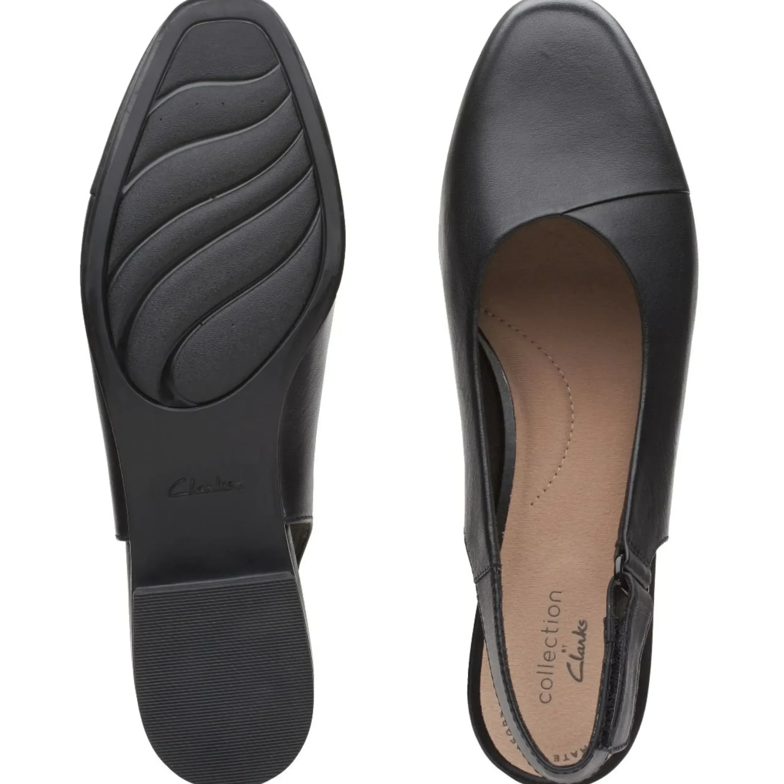 Best Clarks Juliet Pull Black Leather Slingback Heel