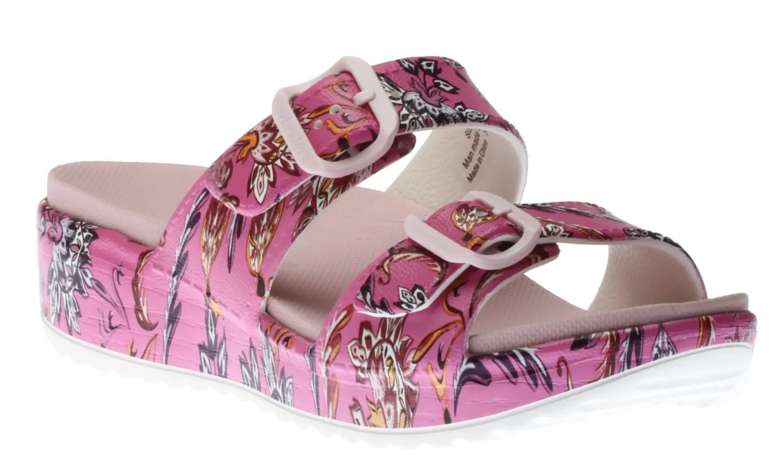New Dansko Kandi Pink Paisley Floral Eva Double Strap Slide Sandal