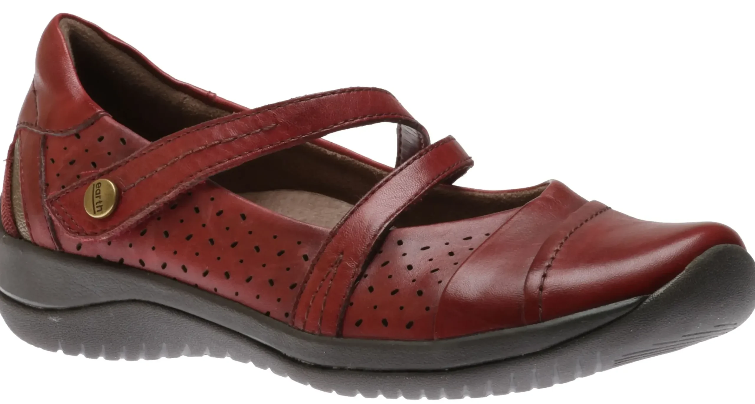 Discount Earth Kara Galilei Bordeaux Perforated Leather Mary Jane Shoe