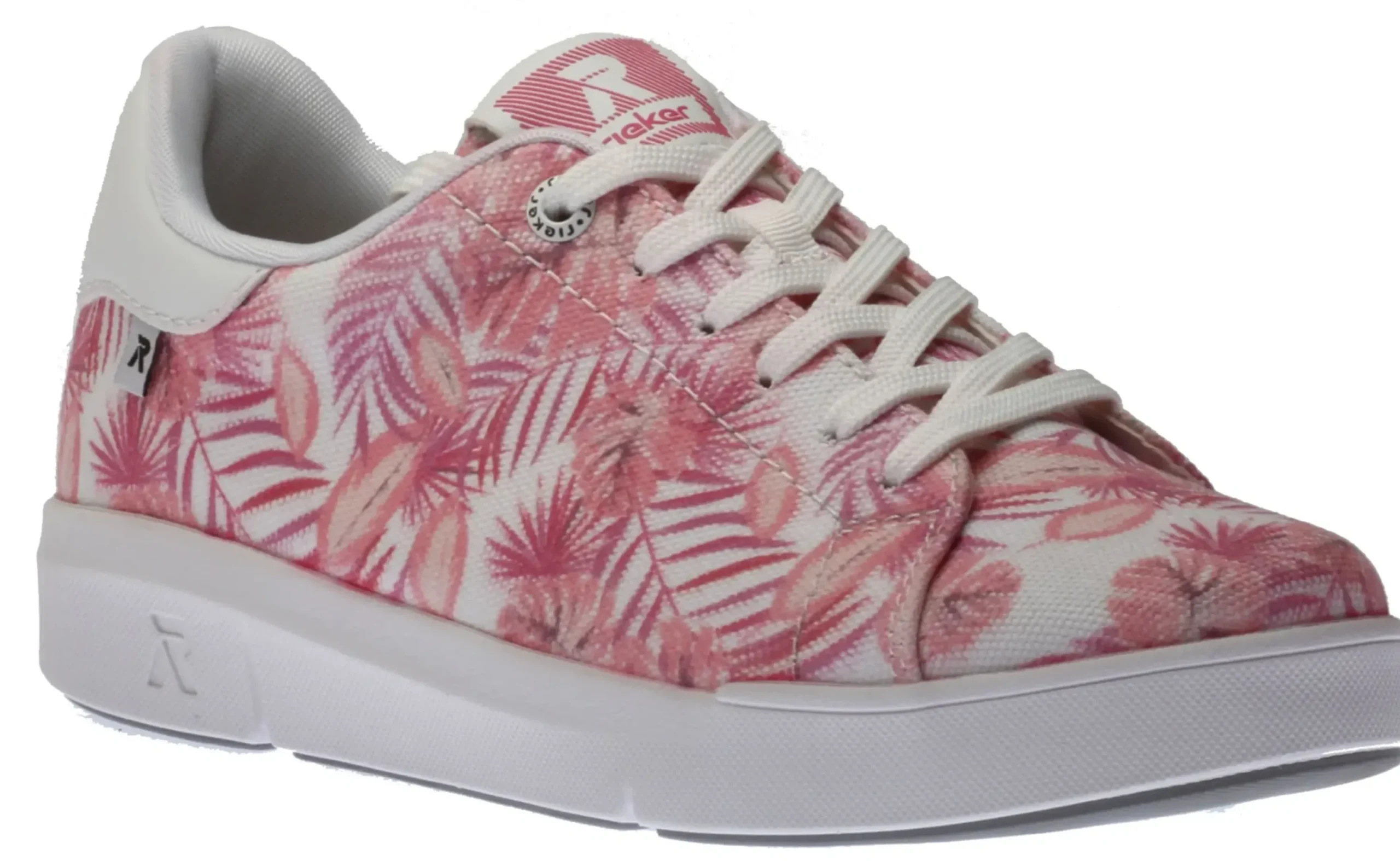 Outlet R EVOLUTION Leinen White Tropical Pink Palm Lace-Up Sneaker