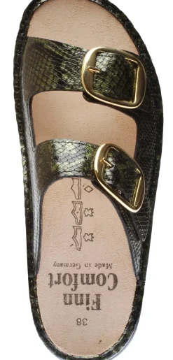 Best Finn Comfort Lipari Green Snakeskin Patent Gold Buckle Slide Sandal