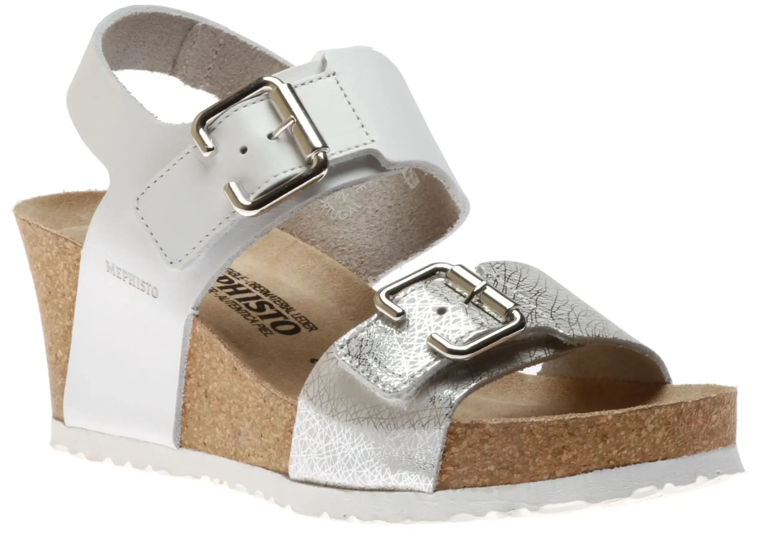 Outlet Mephisto Lissandra White Silver Print Wedge Sandal