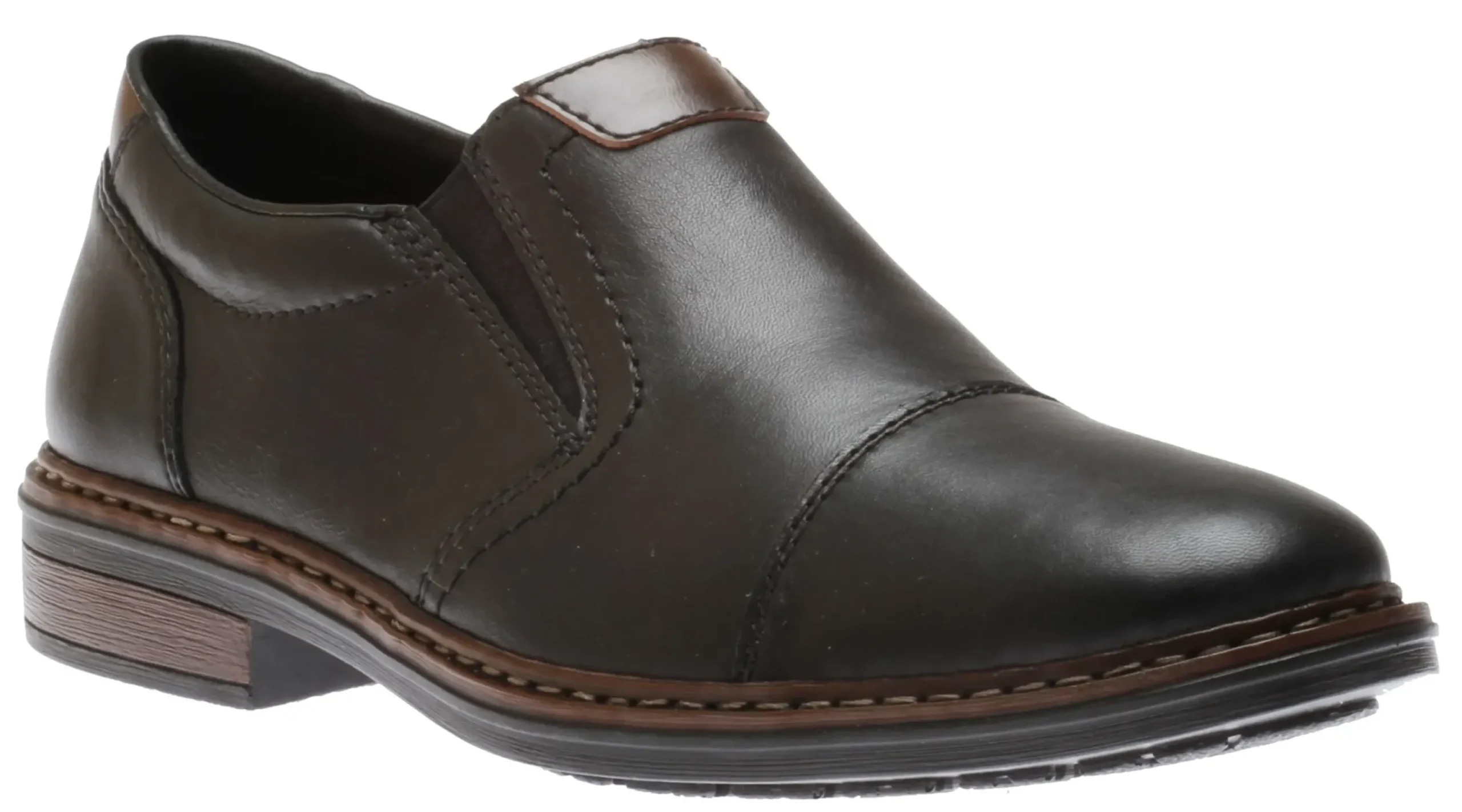 Rieker Lugano Black Leather Cap Toe Slip-On Dress Shoe