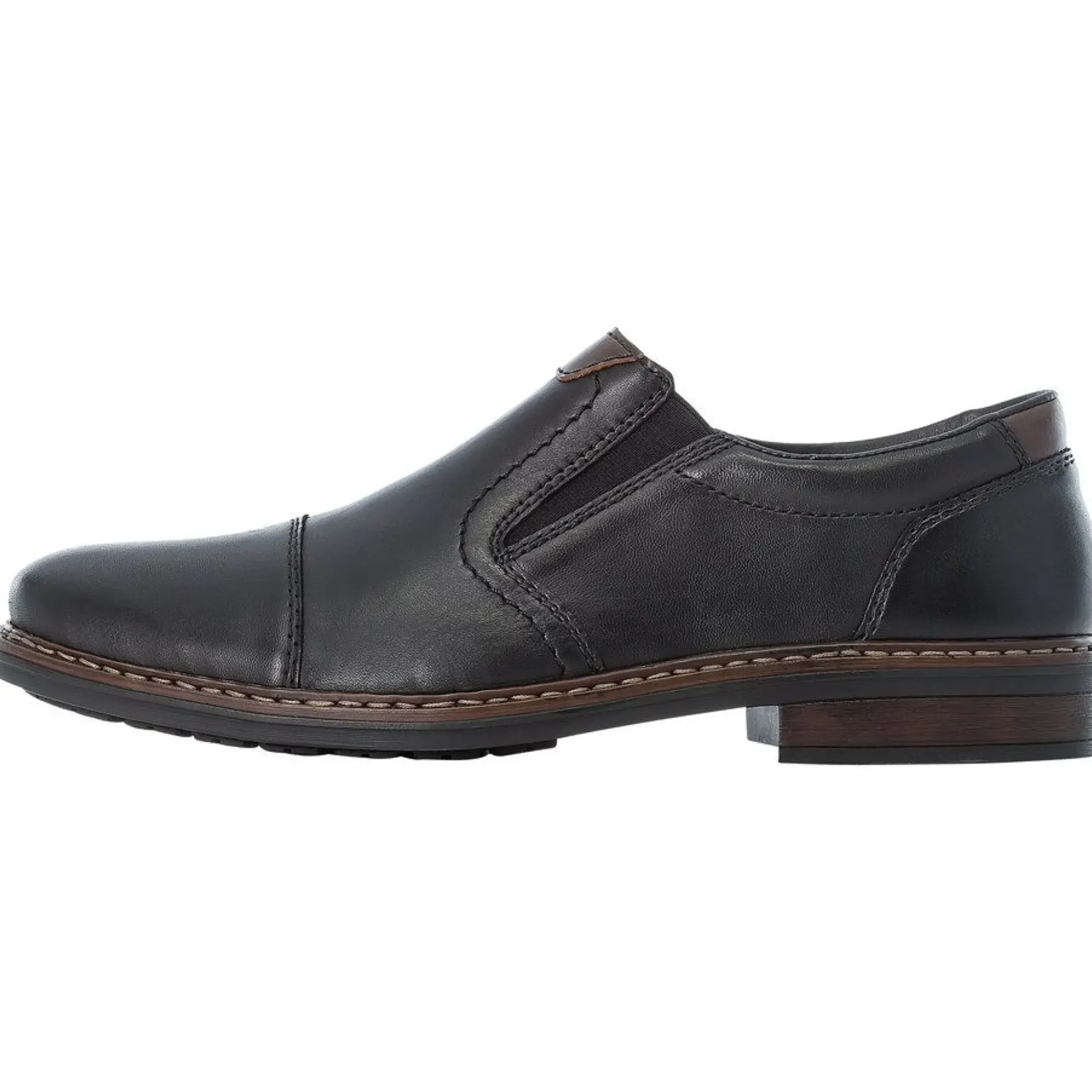 Rieker Lugano Black Leather Cap Toe Slip-On Dress Shoe