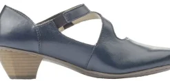 Best Rieker Lugano Dark Blue Leather Mary Jane Heel