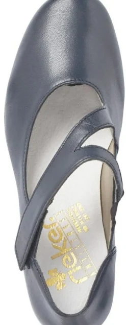 Best Rieker Lugano Dark Blue Leather Mary Jane Heel