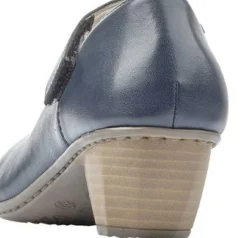 Best Rieker Lugano Dark Blue Leather Mary Jane Heel