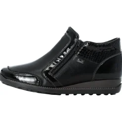 Clearance Rieker Luxor Black Patent Trim Double Zipper Ankle Boot