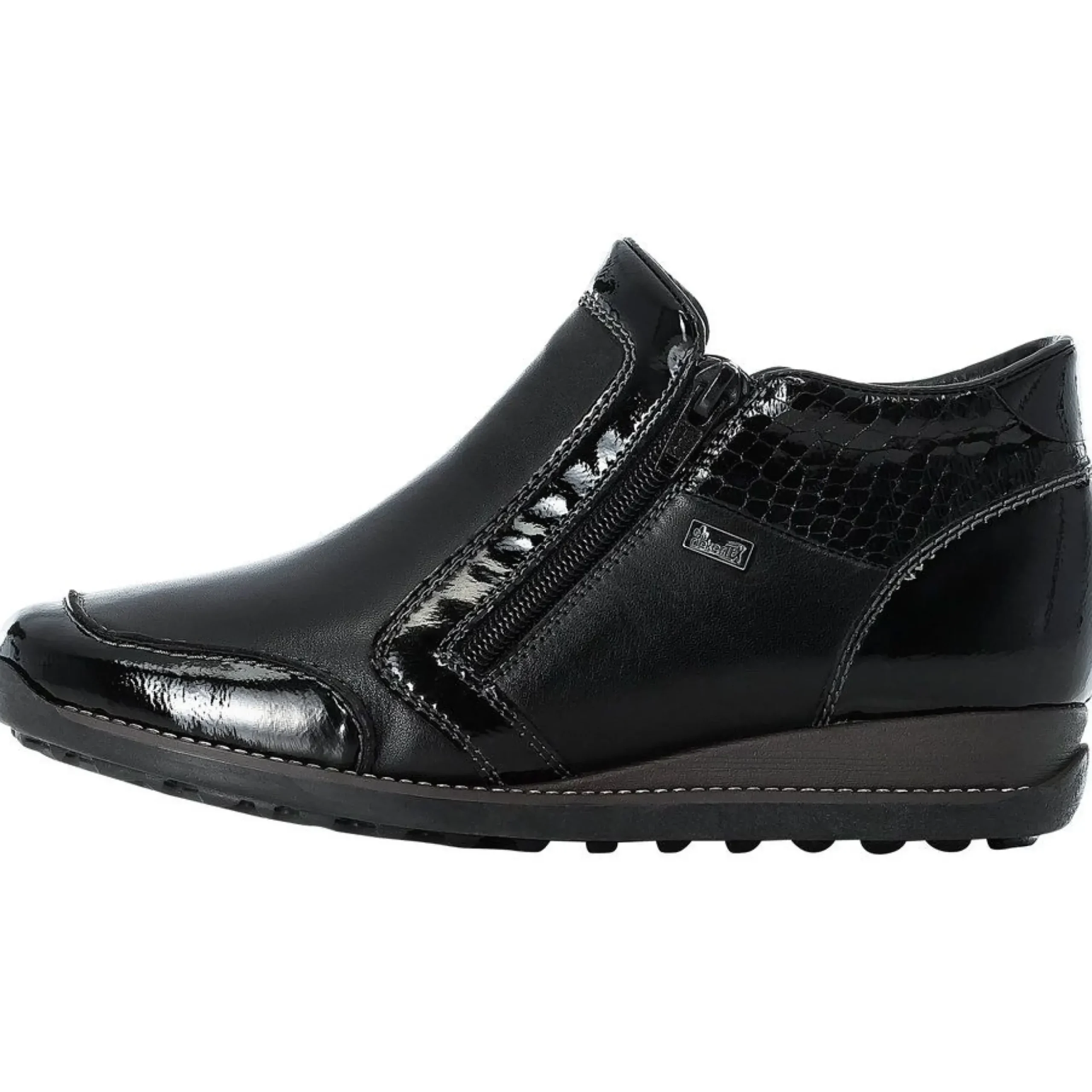 Clearance Rieker Luxor Black Patent Trim Double Zipper Ankle Boot