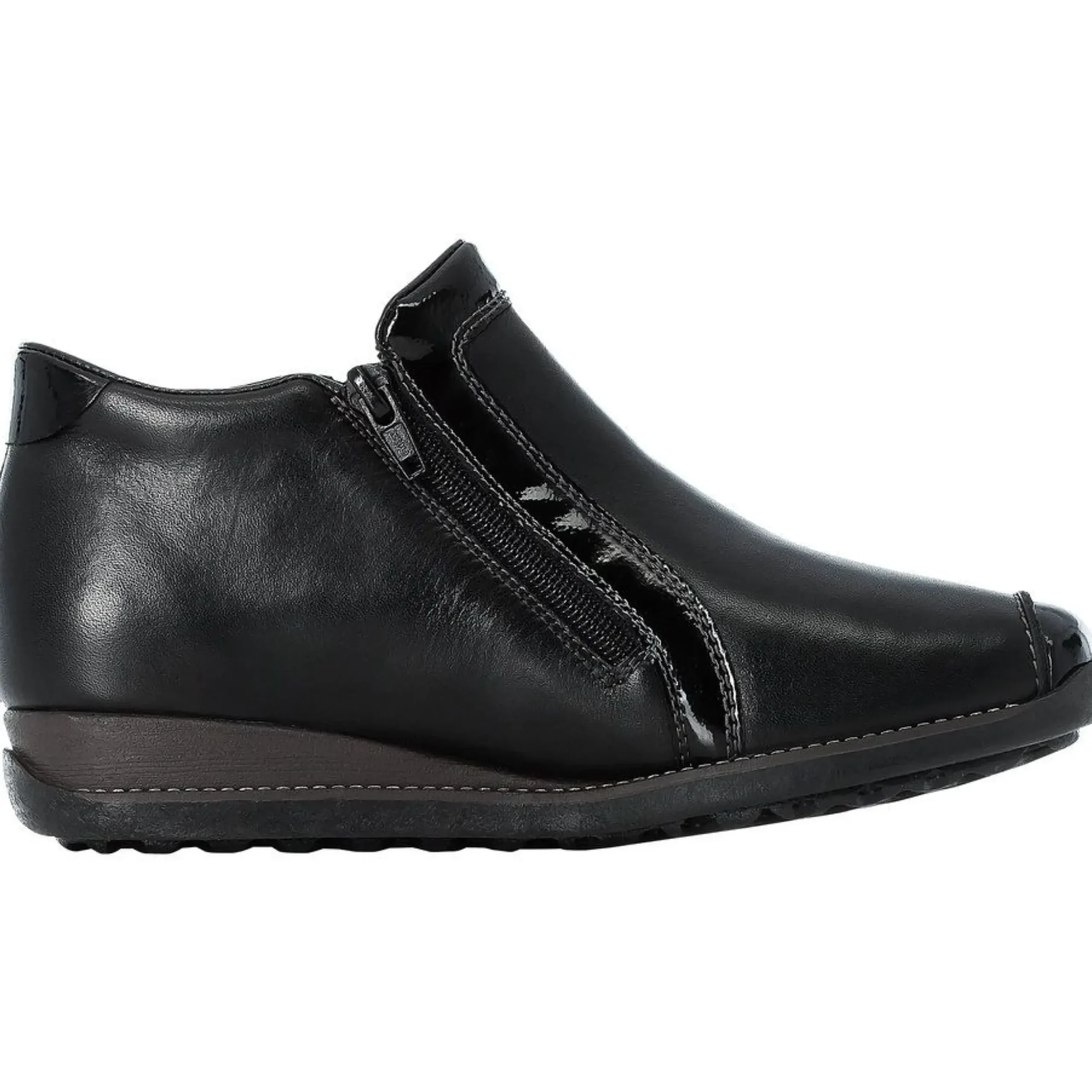 Clearance Rieker Luxor Black Patent Trim Double Zipper Ankle Boot