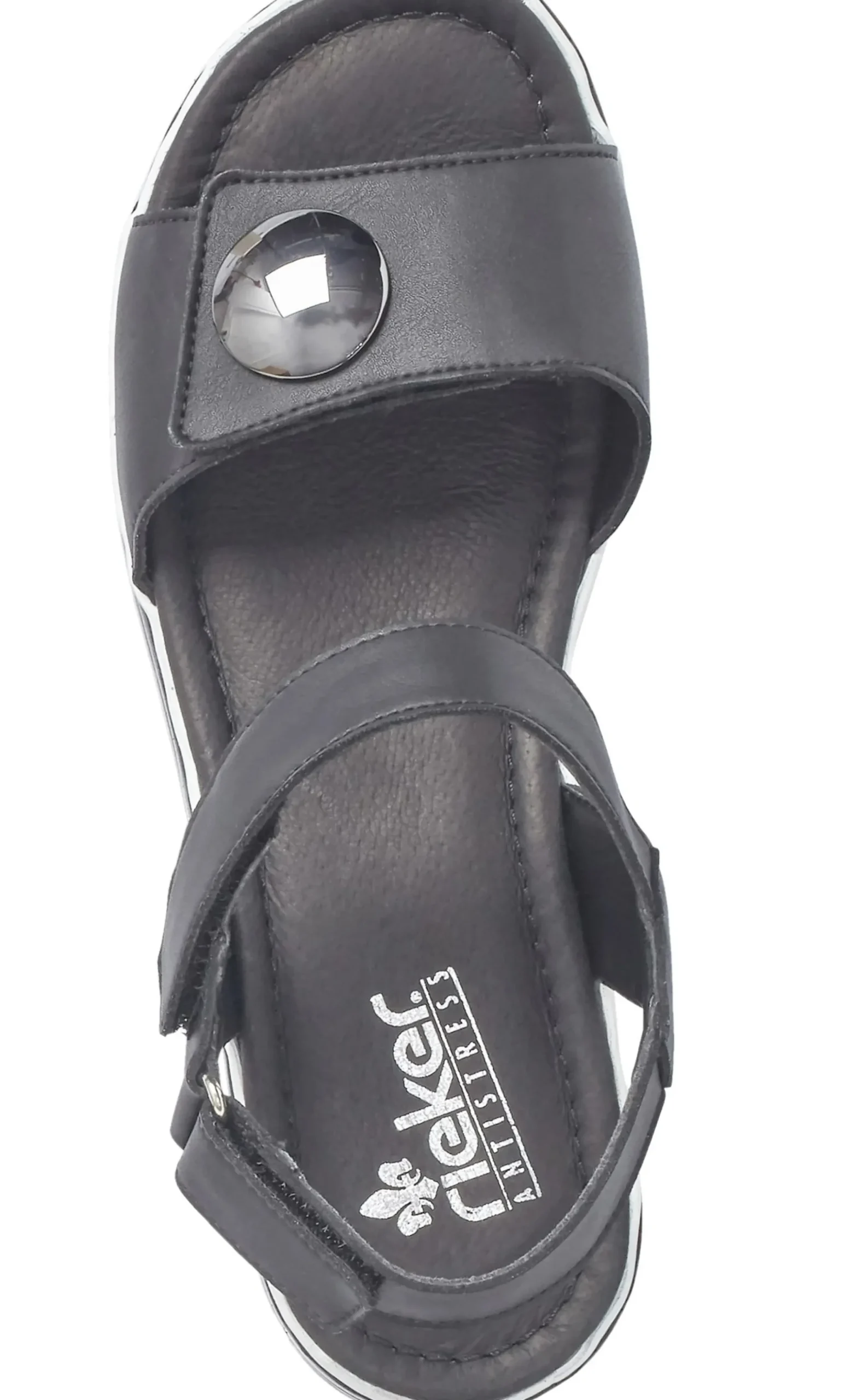 Discount Rieker Luzern Black White Stripe Sole Wedge Sandal