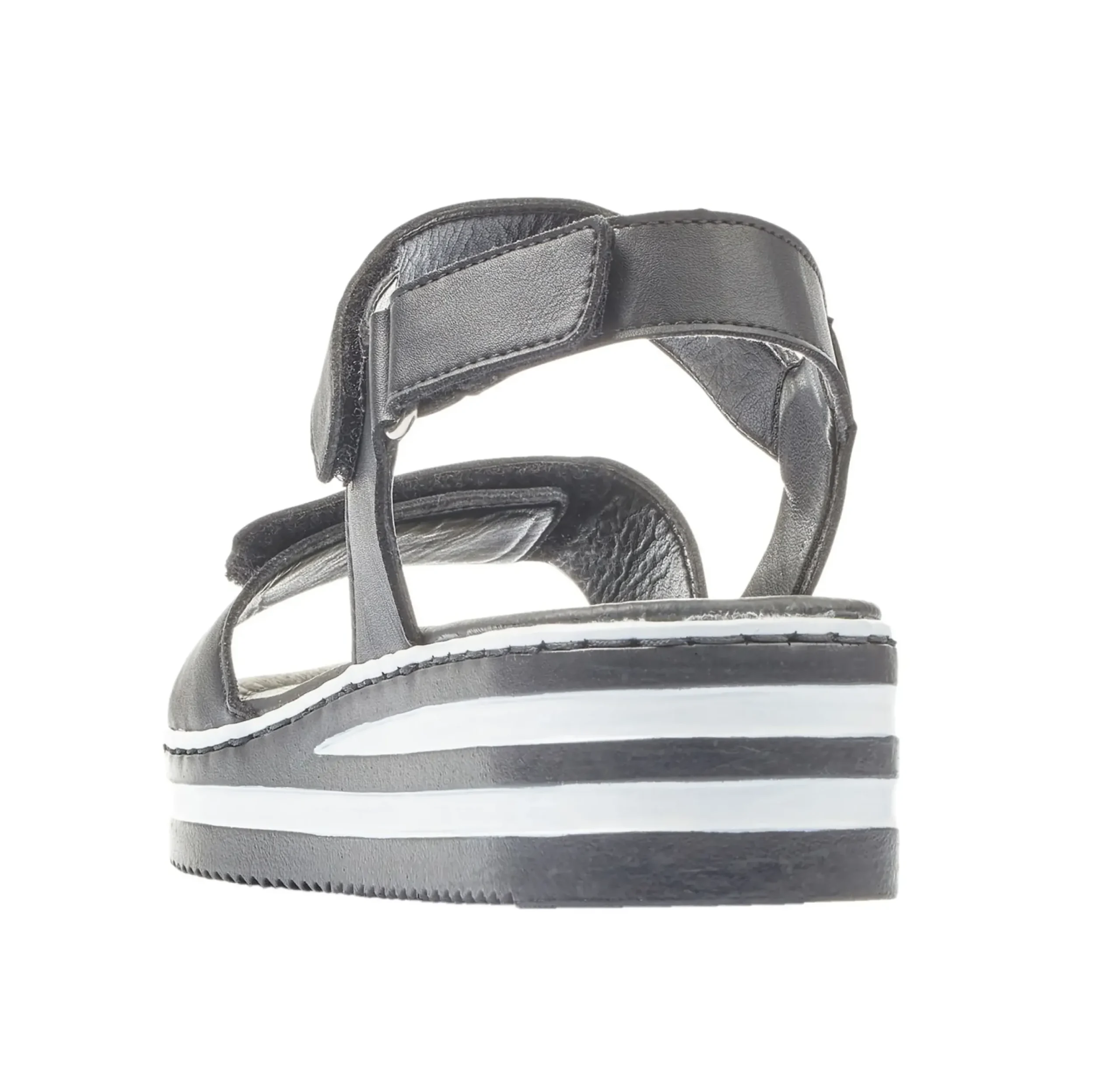 Discount Rieker Luzern Black White Stripe Sole Wedge Sandal