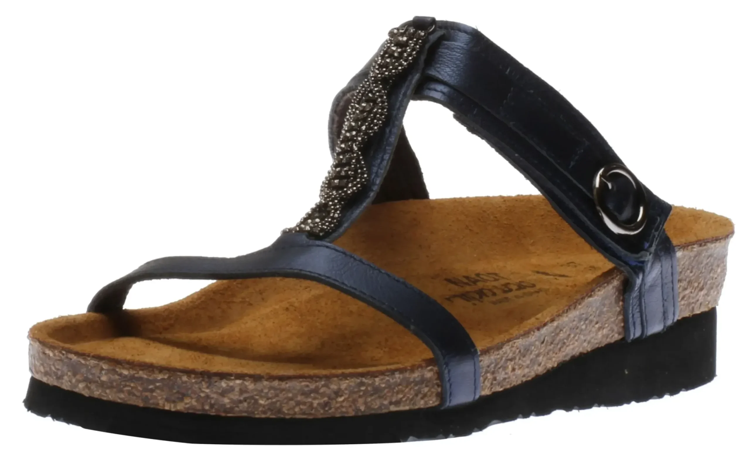 Naot Malibu Polar Sea Metallic Blue Rhinestone Slide Sandal