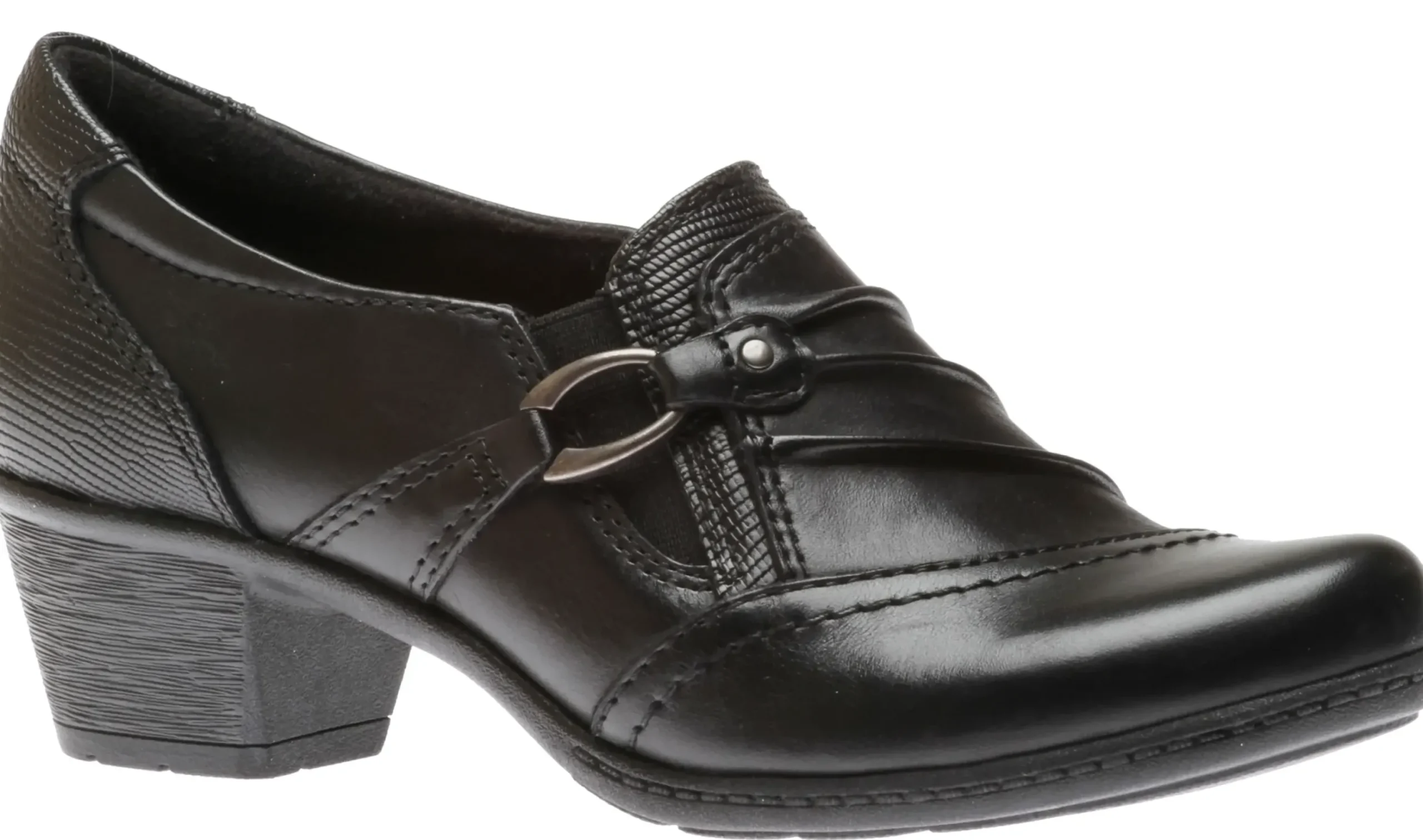 Sale Earth Marietta Mavis Black Leather Slip-On Heel Shoe