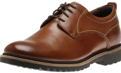 Sale Rockport Marshall Dark Brown Leather Plain Toe Oxford Dress Shoe