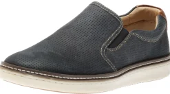 Sale Johnston & M Mcguffey Perforated Navy Leather Slip-On Sneaker
