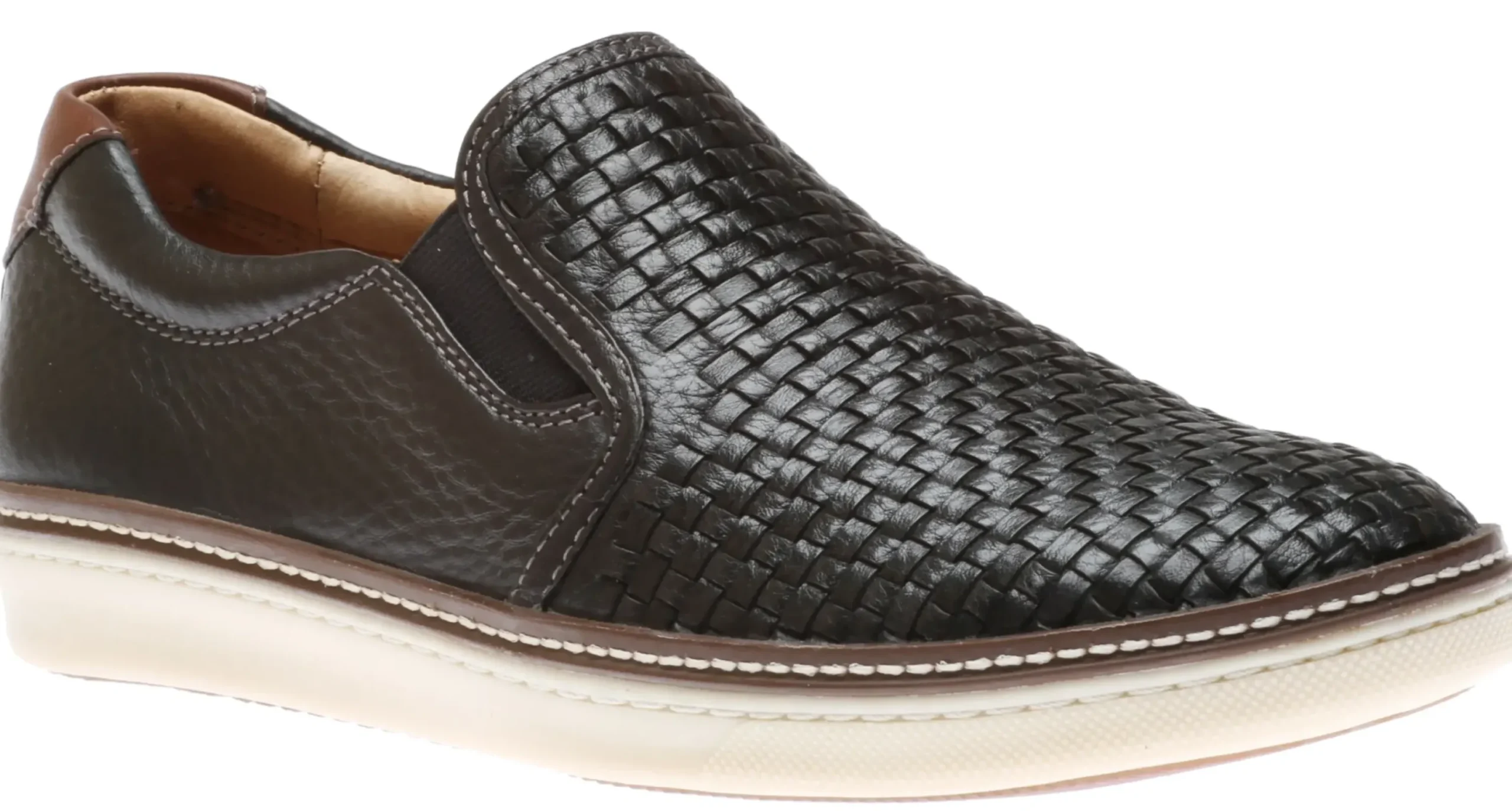 Sale Johnston & Murphy Mcguffey Woven Black Leather Slip-On Sneaker