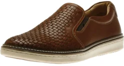 Clearance Johnston & Murphy Mcguffey Woven Tan Brown Leather Slip-On Sneaker