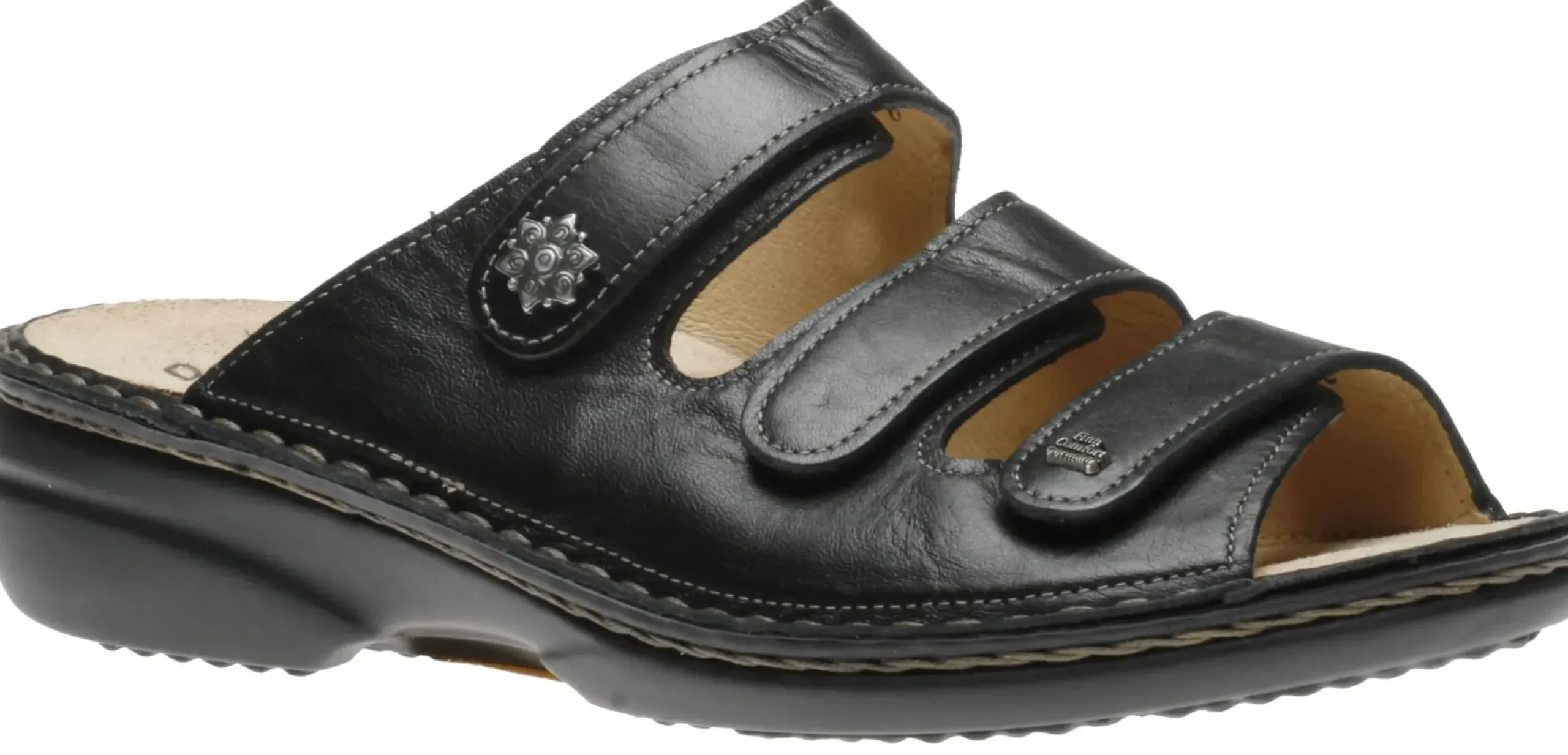 New Finn Comfort Menorca Black Leather Slide Sandal