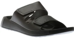 Online Ecco Men's 2Nd Cozmo Black Leather Double Strap Slide Sandal