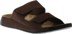 Ecco Men's 2Nd Cozmo Mocha Brown Leather Double Strap Slide Sandal
