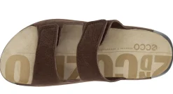 Ecco Men's 2Nd Cozmo Mocha Brown Leather Double Strap Slide Sandal