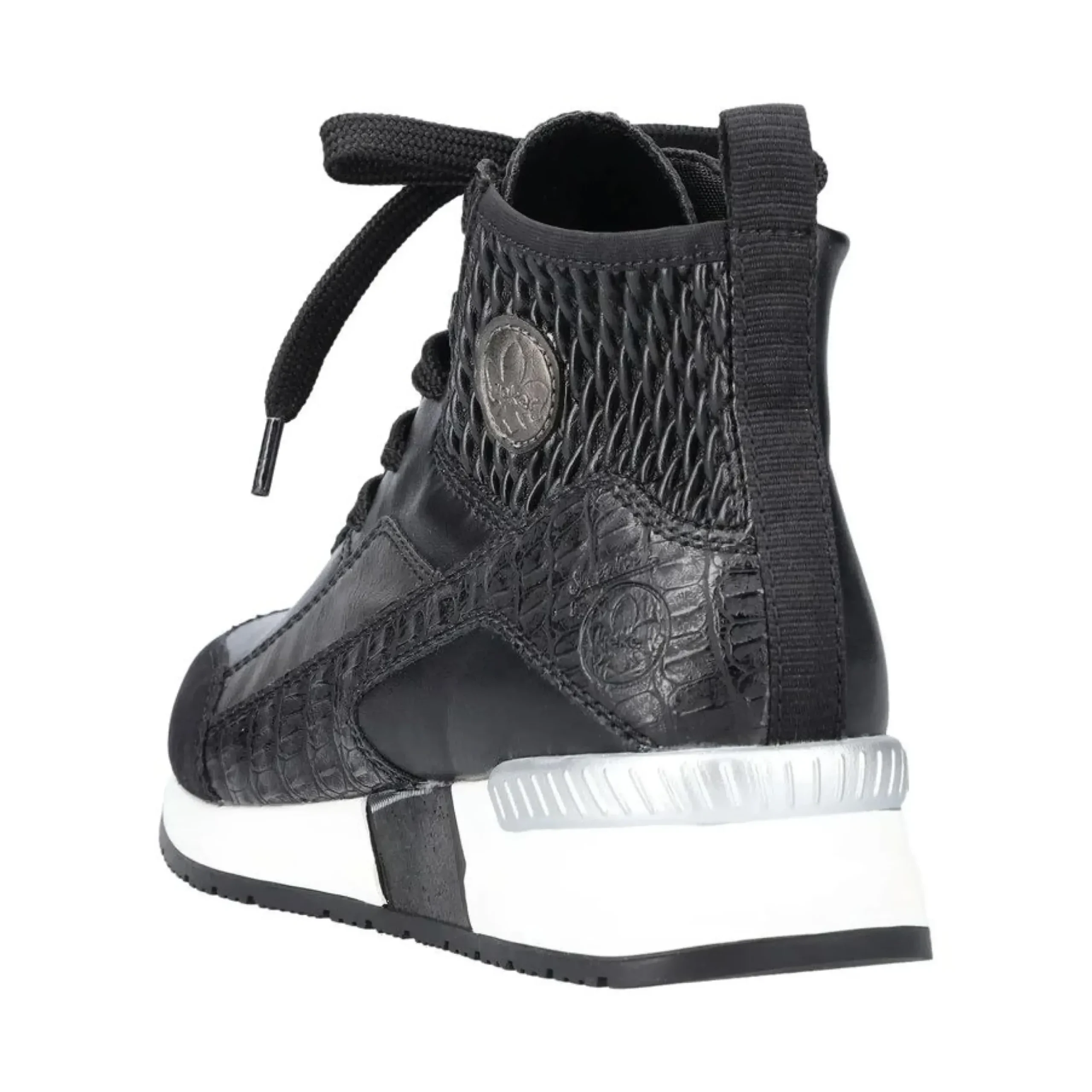 Best Rieker Micro Stretch Black Lace-Up Wedge Sneaker