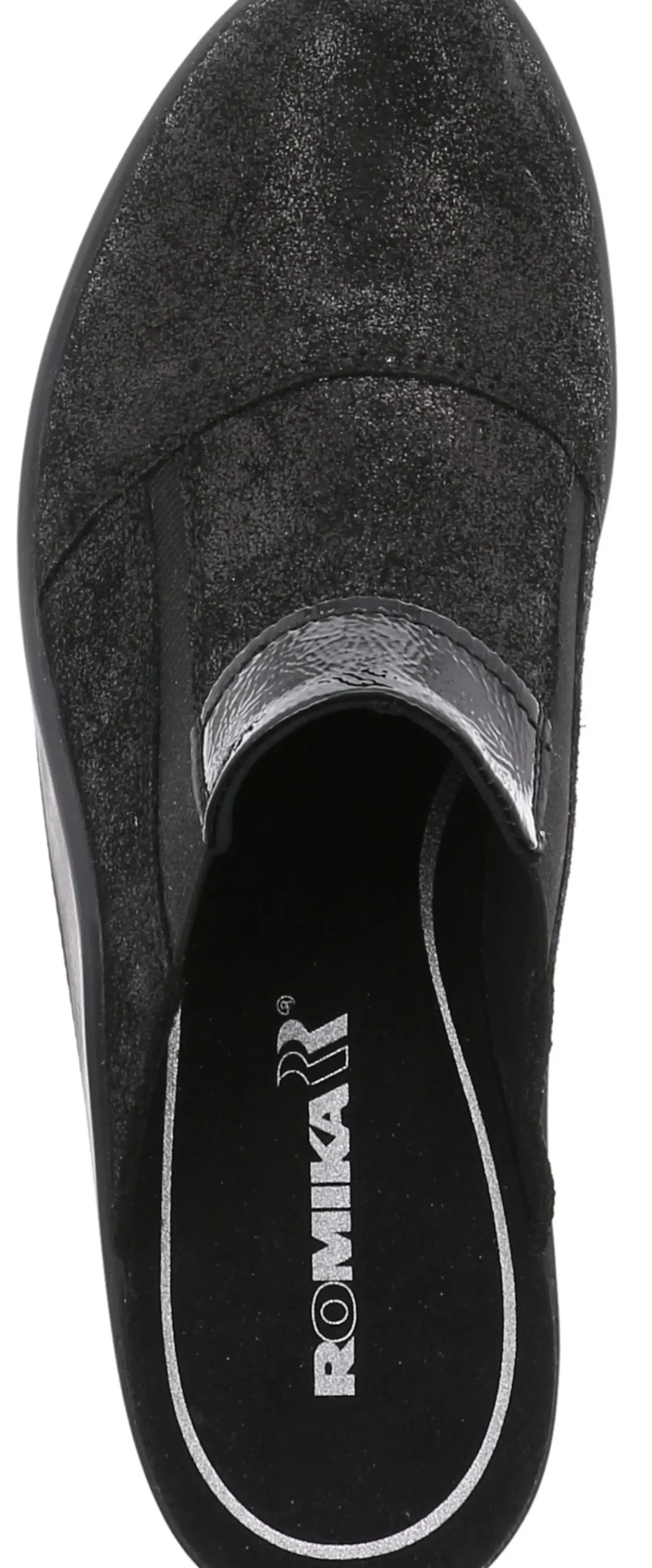New Romika Mokassetta 257 Black Metallic Suede Clog