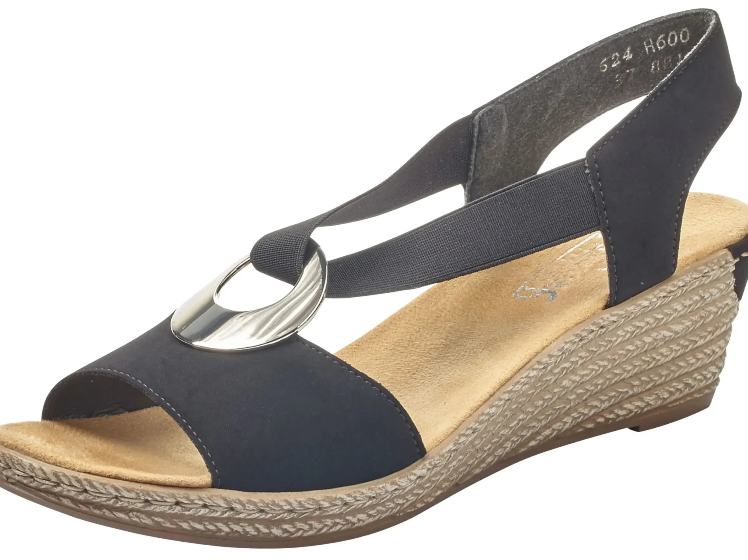 Clearance Rieker Morokko Black Silver Disc Wedge Sandal